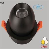 220 V 12W SMD LED SPOT MAT SİYAH+SİYAH KASA 3 FONK 1